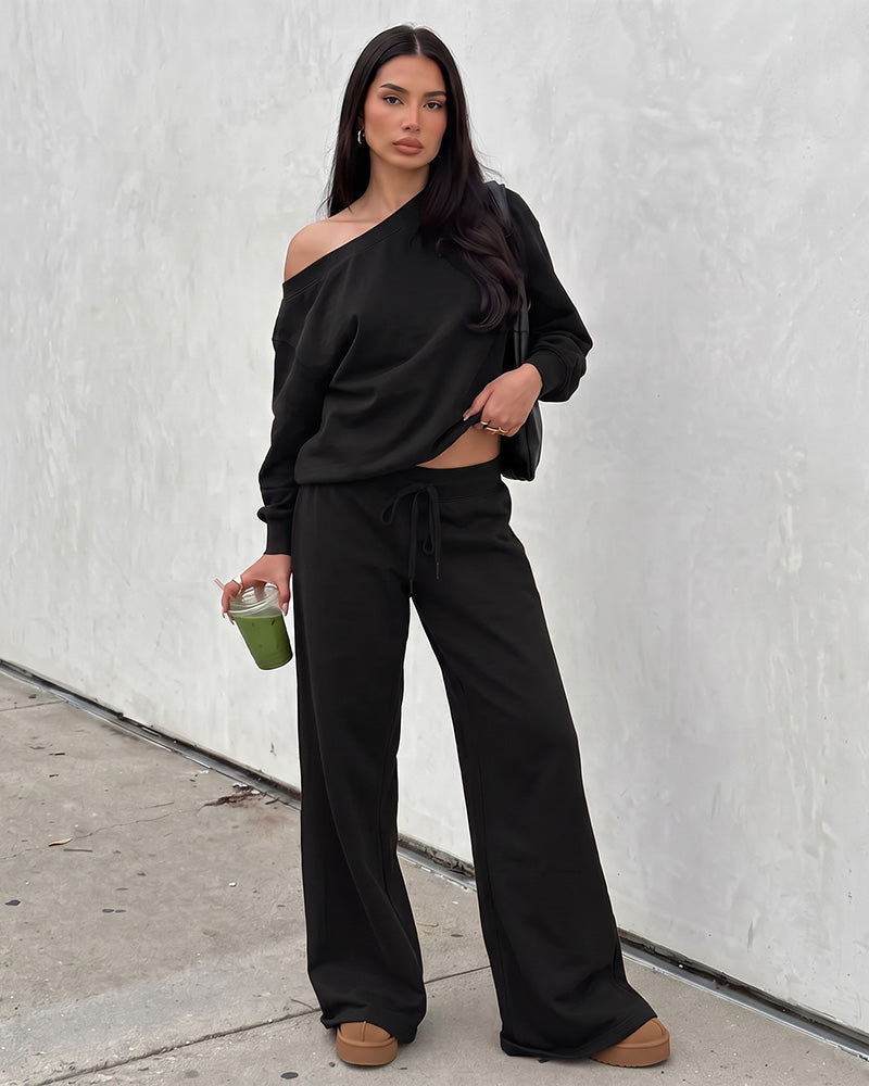 Off-Shoulder Wide-Leg 2-Piece Sweatsuit - view 7