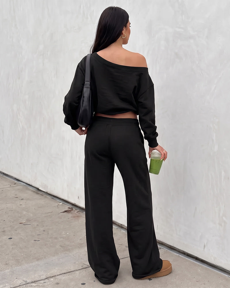 Off-Shoulder Wide-Leg 2-Piece Sweatsuit - view 8