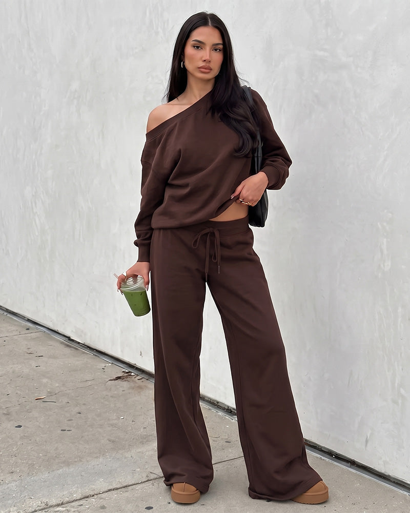 Off-Shoulder Wide-Leg 2-Piece Sweatsuit - view 3