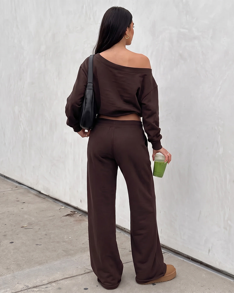 Off-Shoulder Wide-Leg 2-Piece Sweatsuit - view 4