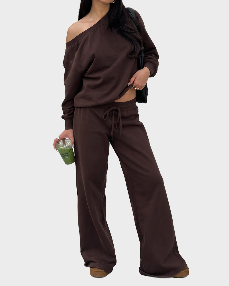Off-Shoulder Wide-Leg 2-Piece Sweatsuit - view 12