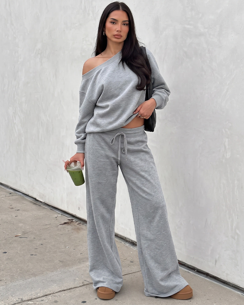 Off-Shoulder Wide-Leg 2-Piece Sweatsuit - view 5