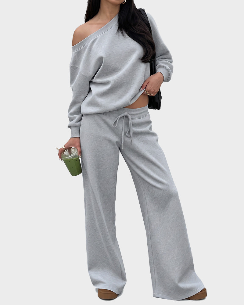 Off-Shoulder Wide-Leg 2-Piece Sweatsuit - view 13