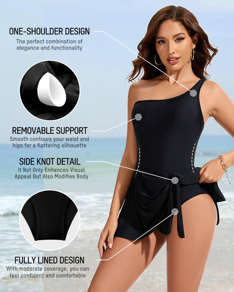 One Shoulder Skirted One Piece Swimsuit - view 4
