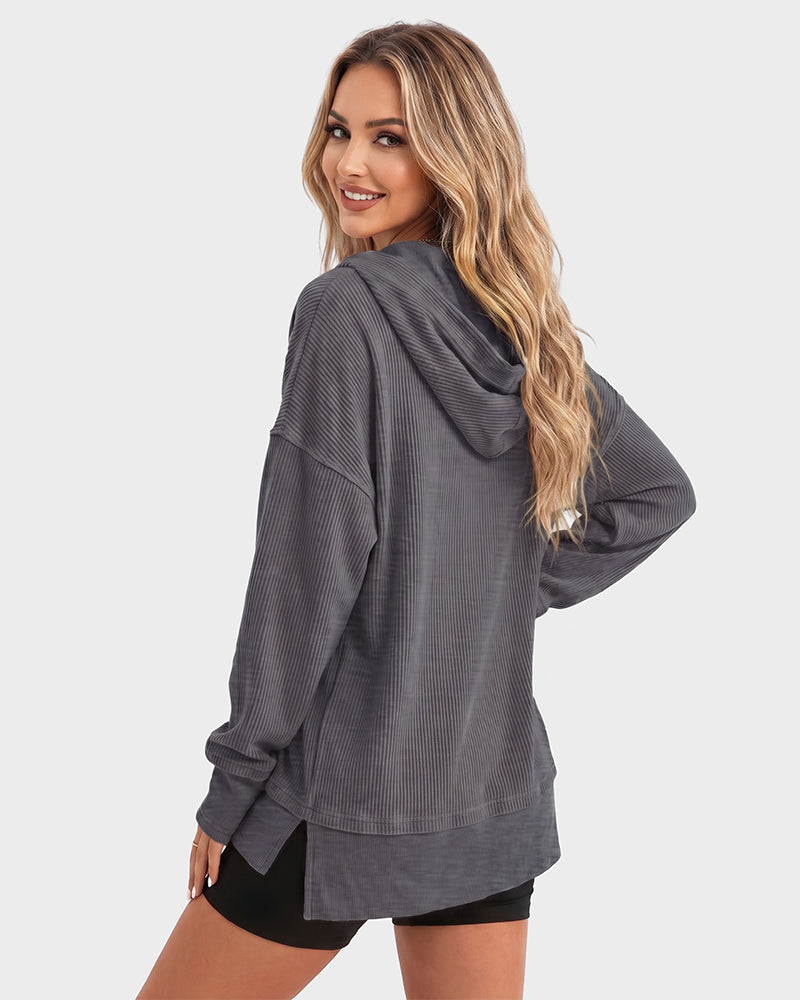Oversized Collared Ribbed Sweatshirt - view 18