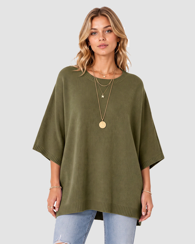 Oversized Crewneck Batwing-Sleeve Knit Sweater - view 11