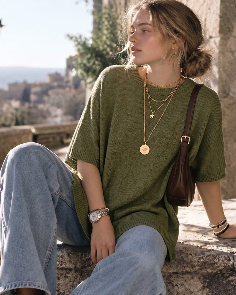Oversized Crewneck Batwing-Sleeve Knit Sweater - view 13