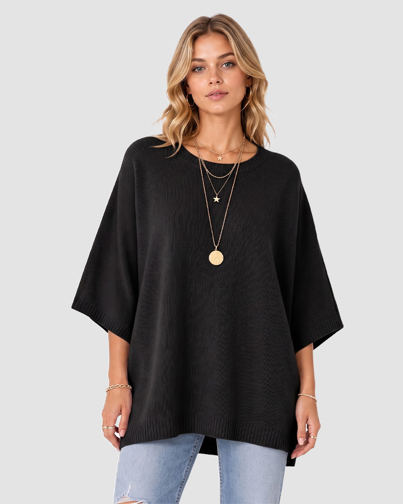 Oversized Crewneck Batwing-Sleeve Knit Sweater - view 7