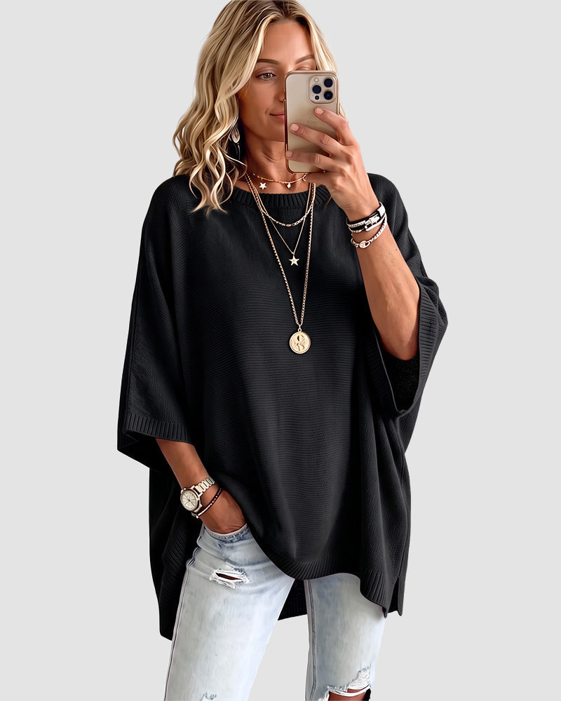 Oversized Crewneck Batwing-Sleeve Knit Sweater - view 8
