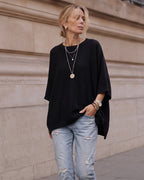 Oversized Crewneck Batwing-Sleeve Knit Sweater - view 9