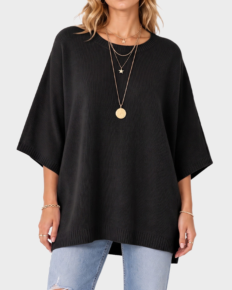 Oversized Crewneck Batwing-Sleeve Knit Sweater - view 15