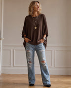 Oversized Crewneck Batwing-Sleeve Knit Sweater - view 3
