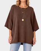 Oversized Crewneck Batwing-Sleeve Knit Sweater - view 14