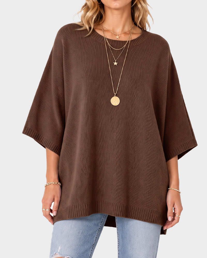 Oversized Crewneck Batwing-Sleeve Knit Sweater - view 14