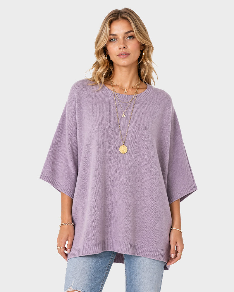 Oversized Crewneck Batwing-Sleeve Knit Sweater - view 4