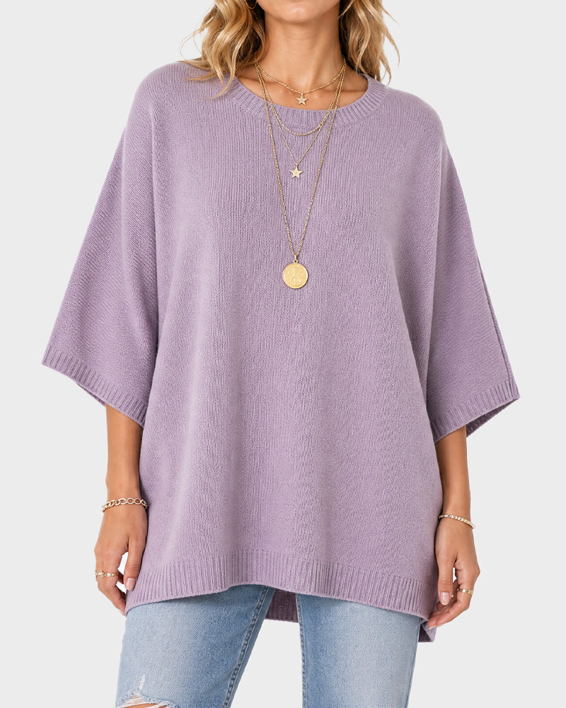 Oversized Crewneck Batwing-Sleeve Knit Sweater - view 10