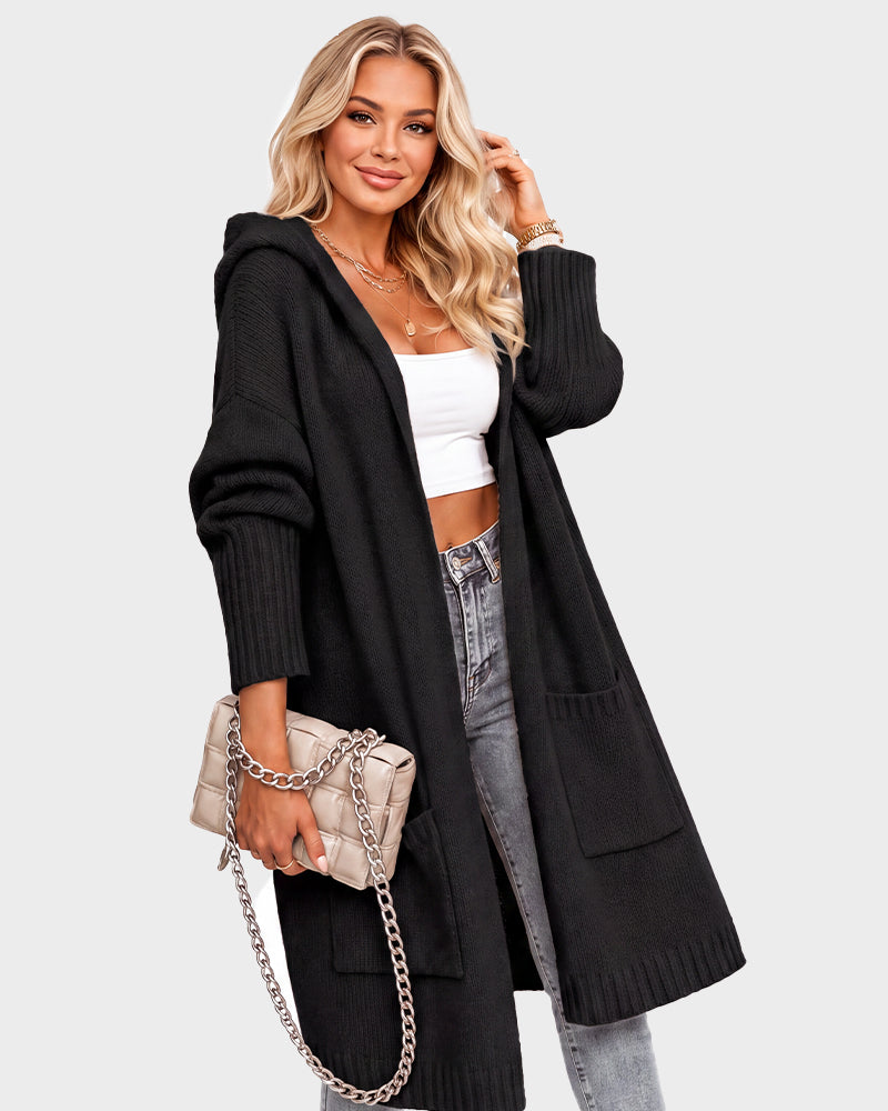 Oversized Hooded Longline Knit Cardigan with Pockets - view 8