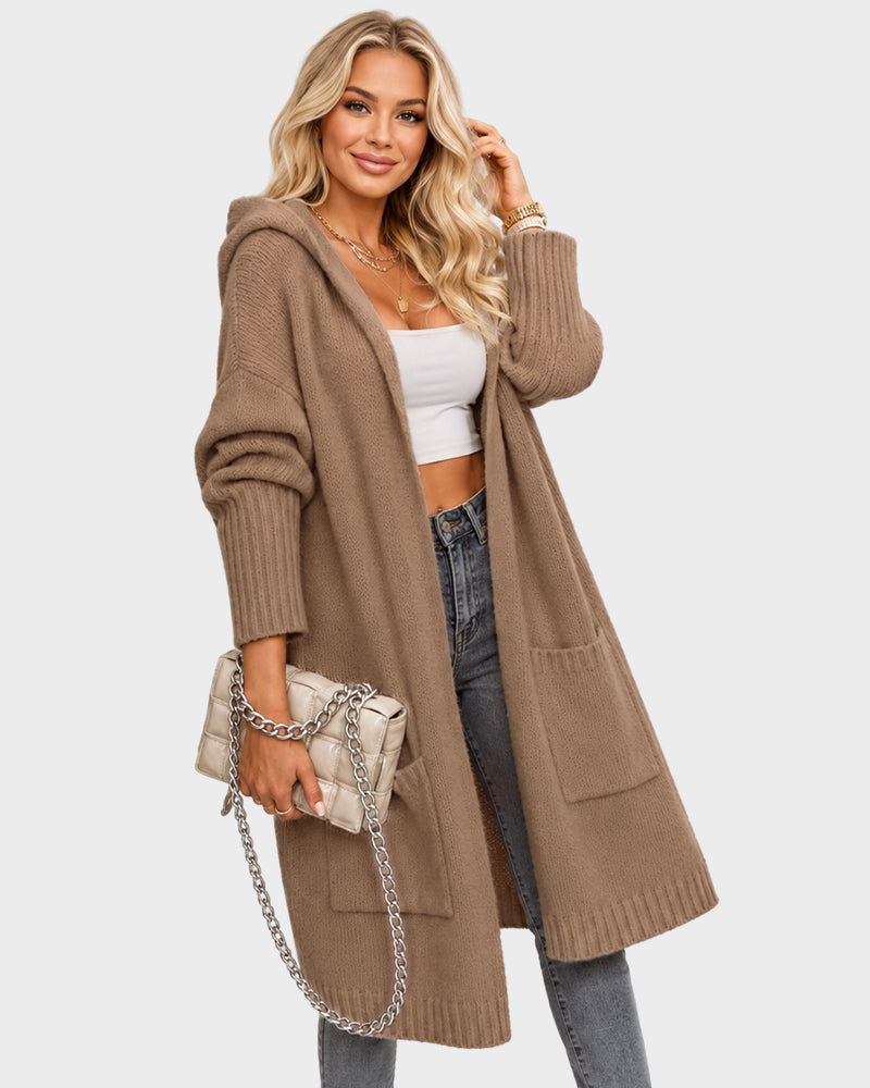 Oversized Hooded Longline Knit Cardigan with Pockets - view 11
