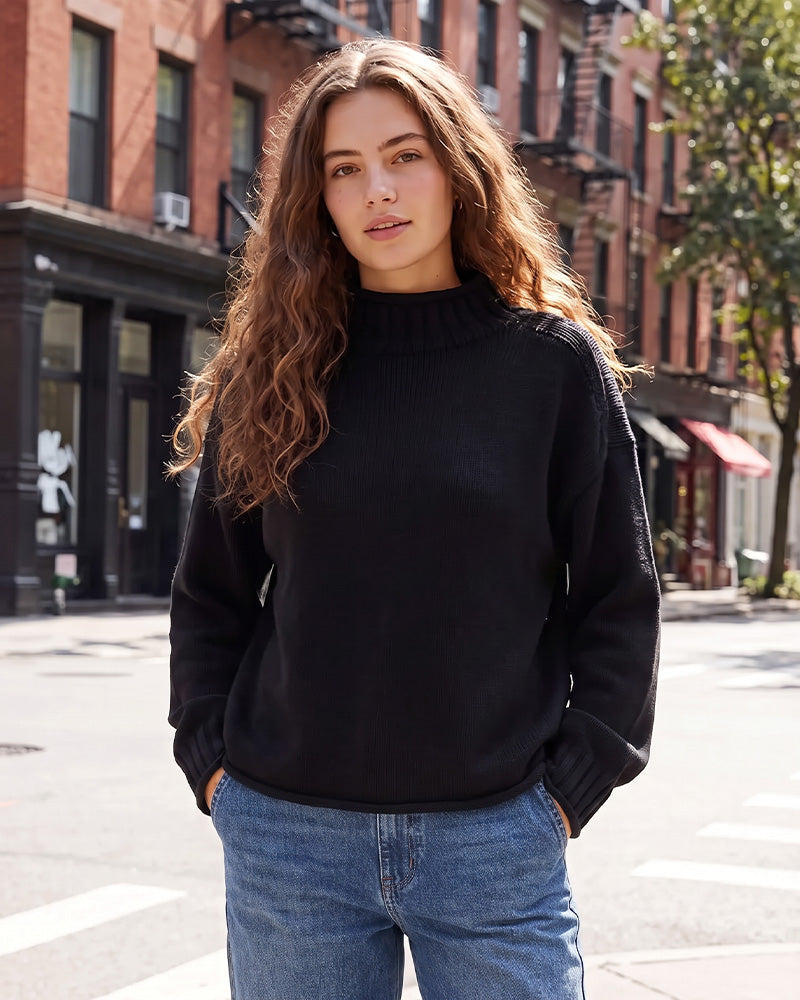 Oversized Mock Neck Long Sleeve Knit Sweater - view 4