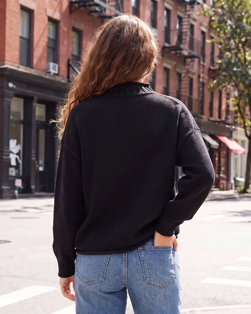Oversized Mock Neck Long Sleeve Knit Sweater - view 6