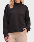 Oversized Mock Neck Long Sleeve Knit Sweater - view 11