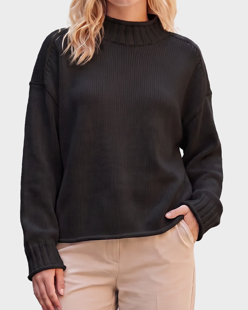 Oversized Mock Neck Long Sleeve Knit Sweater - view 11