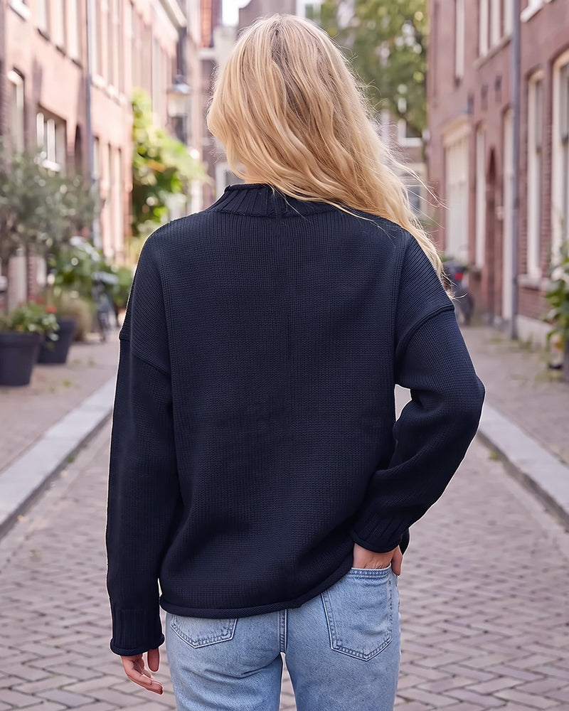Oversized Mock Neck Long Sleeve Knit Sweater - view 9