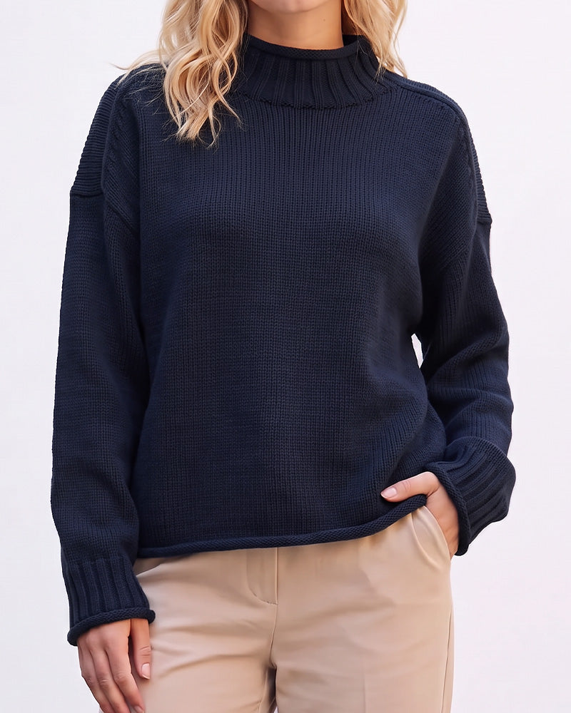 Oversized Mock Neck Long Sleeve Knit Sweater - view 12