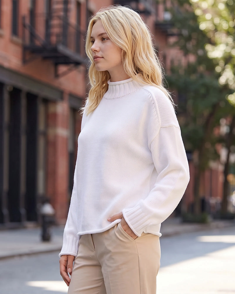 Oversized Mock Neck Long Sleeve Knit Sweater - view 2