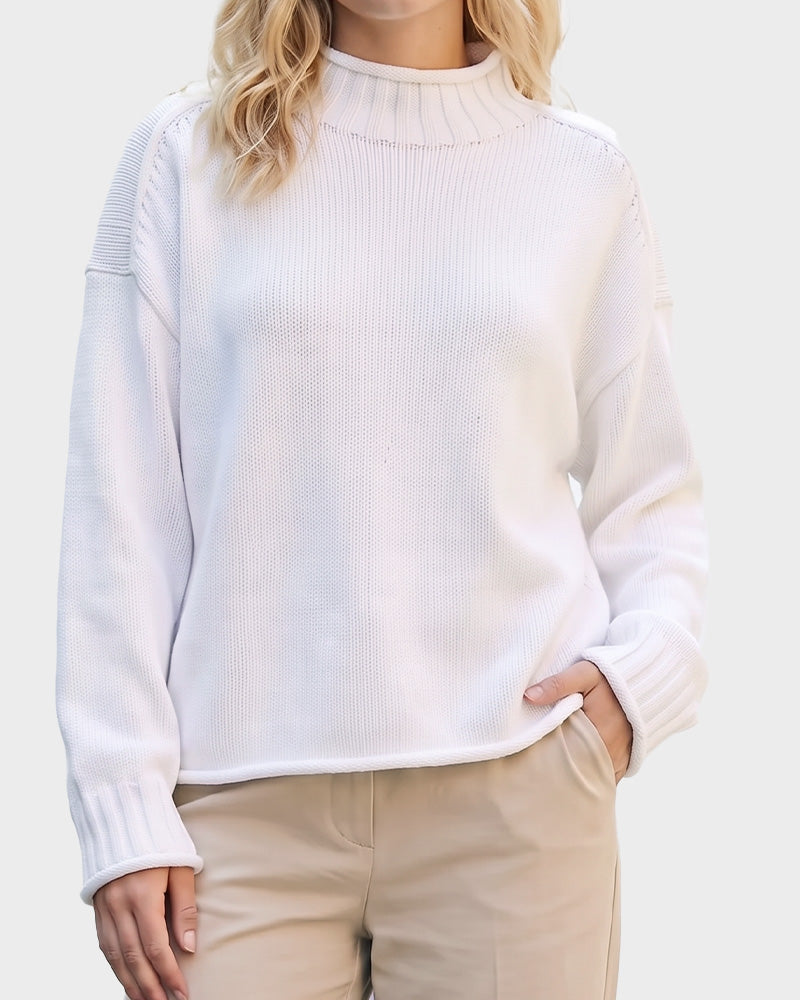 Oversized Mock Neck Long Sleeve Knit Sweater - view 10