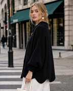 Oversized Ribbed Knit Cardigan with Gold-Tone Buttons - view 9