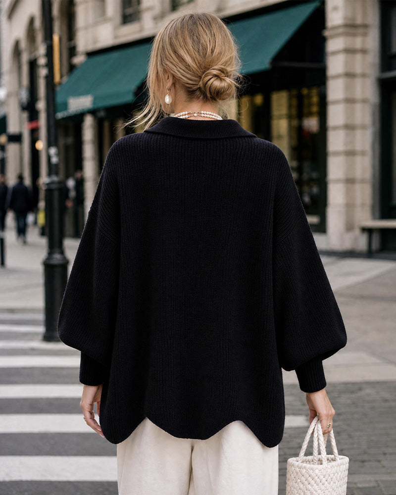 Oversized Ribbed Knit Cardigan with Gold-Tone Buttons - view 10