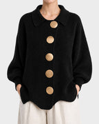 Oversized Ribbed Knit Cardigan with Gold-Tone Buttons - view 16