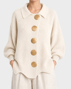 Oversized Ribbed Knit Cardigan with Gold-Tone Buttons - view 14