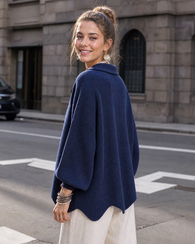 Oversized Ribbed Knit Cardigan with Gold-Tone Buttons - view 12