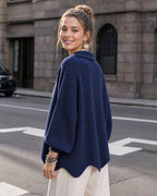 Oversized Ribbed Knit Cardigan with Gold-Tone Buttons - view 12