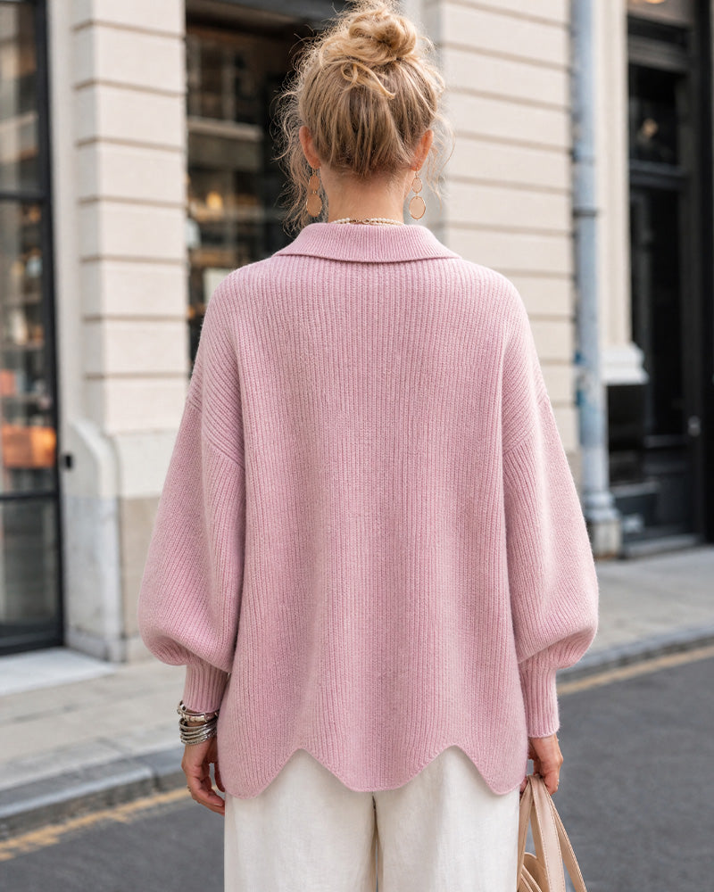 Oversized Ribbed Knit Cardigan with Gold-Tone Buttons - view 7