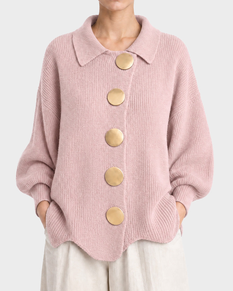 Oversized Ribbed Knit Cardigan with Gold-Tone Buttons - view 15