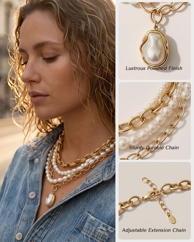 Pearl & Ocean Charm Stackable Necklace - view 2