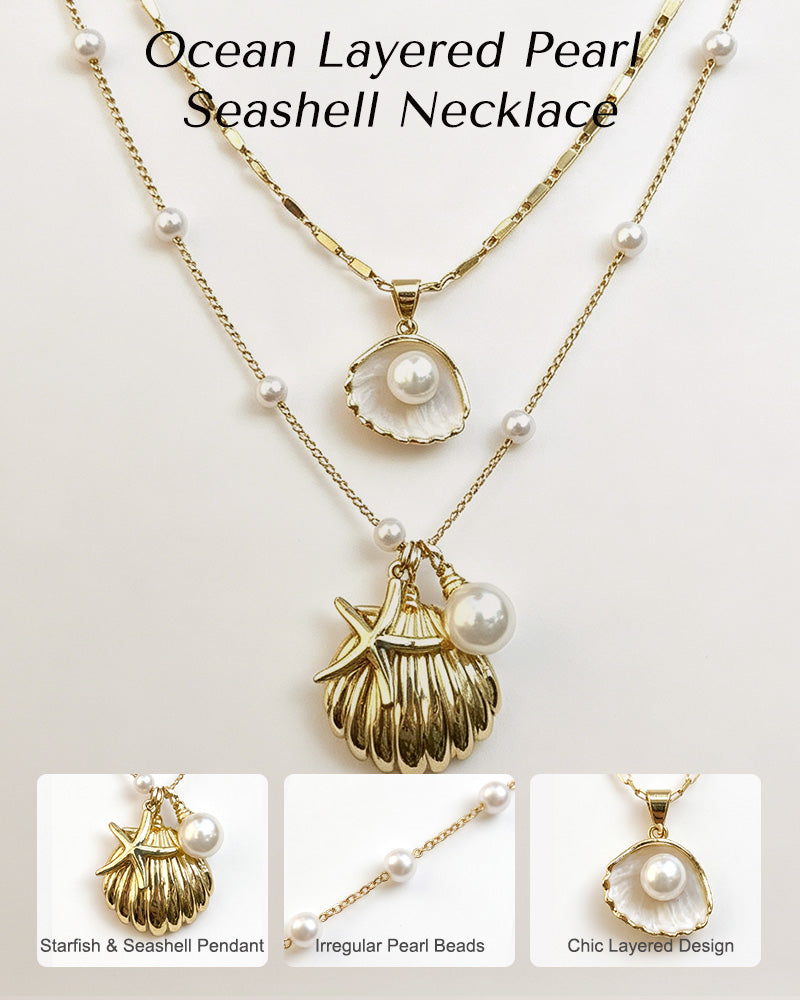 Pearl & Ocean Charm Stackable Necklace - view 3