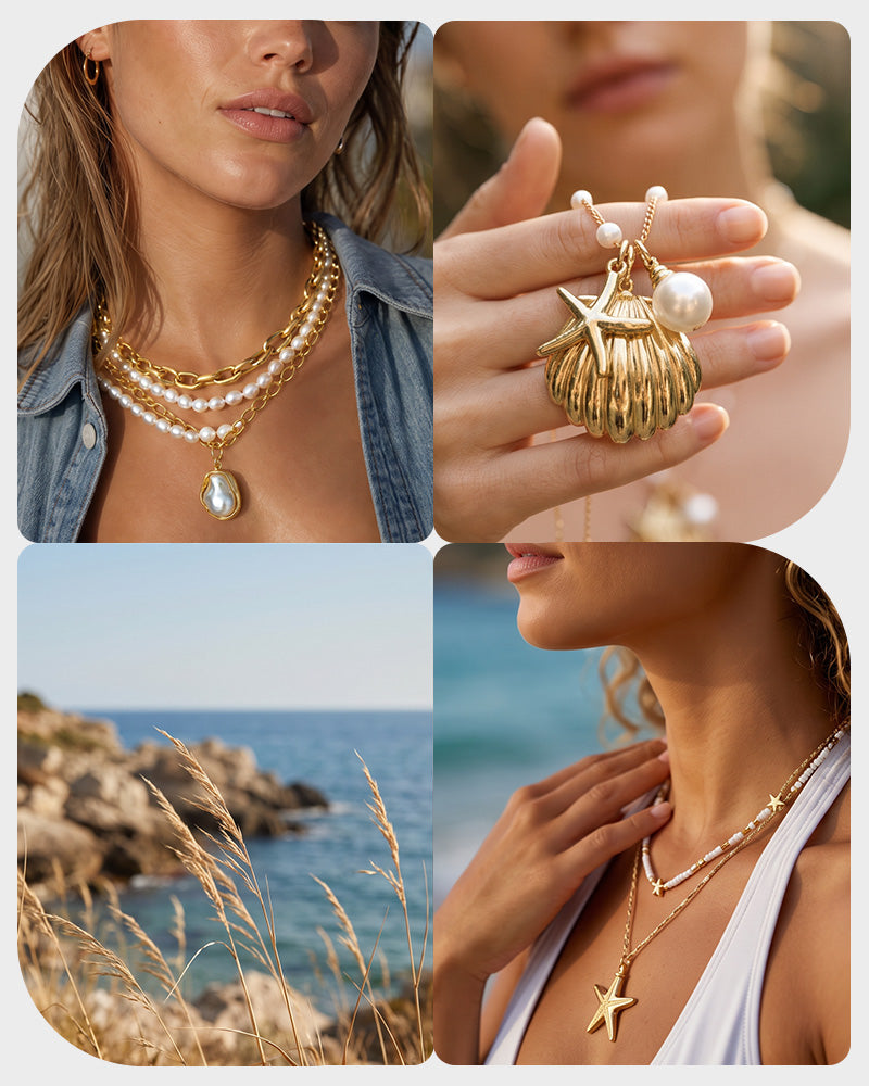 Pearl & Ocean Charm Stackable Necklace - view 5