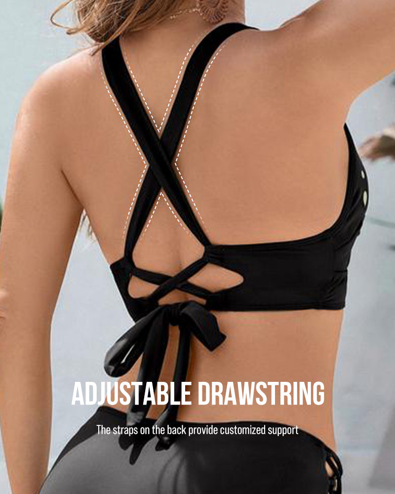 Petal Hollow V-Neck Two-Piece String Bikini Set - view 5