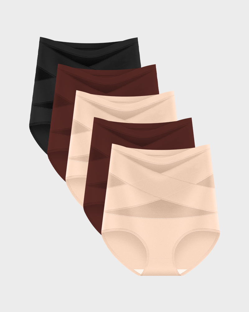 Plus-Size High-Waist Cross Tummy Control Panties (5 Pack) - view 23