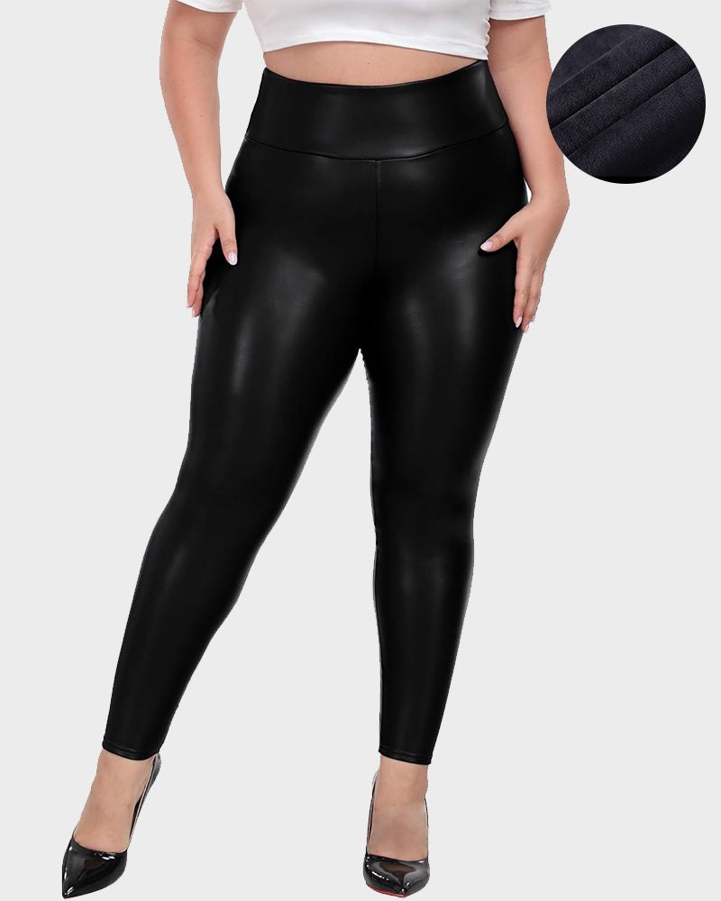 Plus Size High-Waist Fleece Lined Faux Leather Leggings - view 4