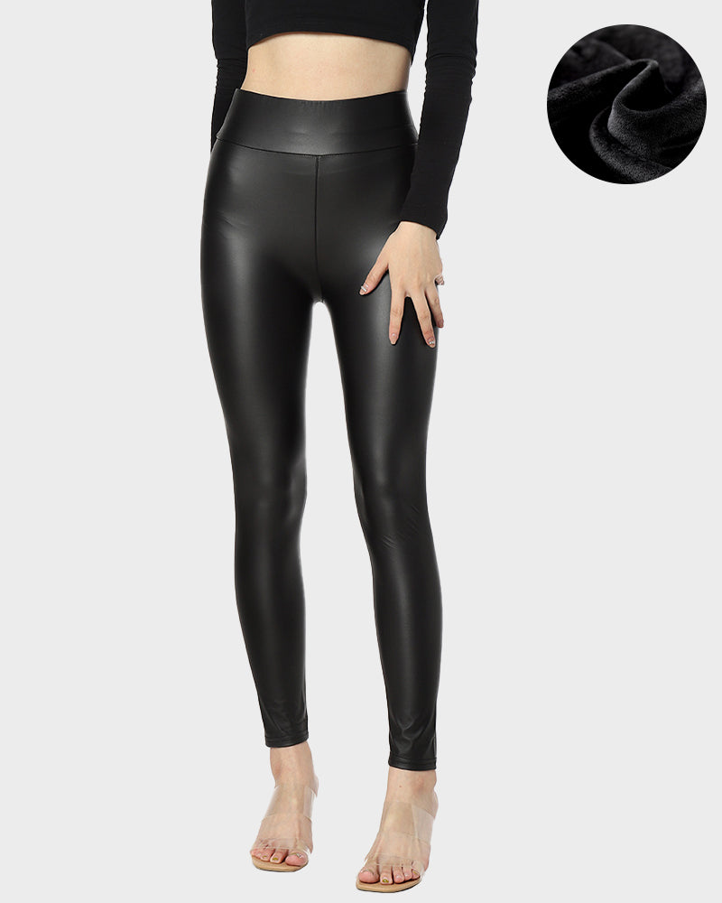 Plus Size High-Waist Fleece Lined Faux Leather Leggings - view 10