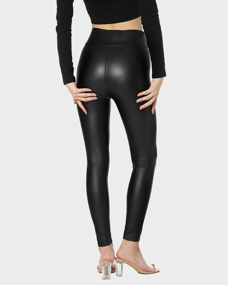 Plus Size High-Waist Fleece Lined Faux Leather Leggings - view 7