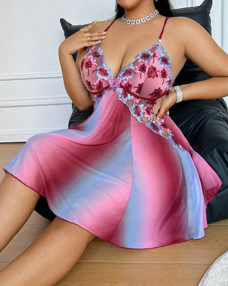 Plus Size Rainbow Ombre Sheer Babydoll Nightgown - view 13