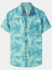 Men‘s Tropical Print Hawaiian Pocket Casual Short Sleeve Shirts