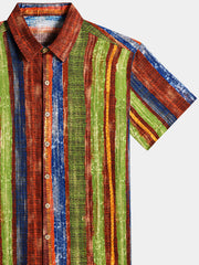 Men’s Vintage Boho Striped Cotton Lightweight Breathable Cool Summer Holiday Short Sleeve Shirt