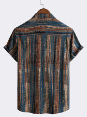 Men's Striped Vintage Button Up Short Sleeve Shirt